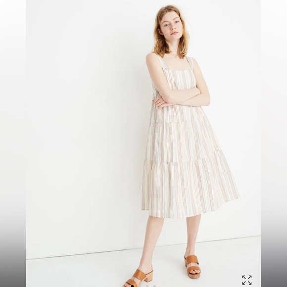 Madewell Button-Back Tiered midi Dress Textural Rainbow Stripe 20612 - Picture 1 of 14